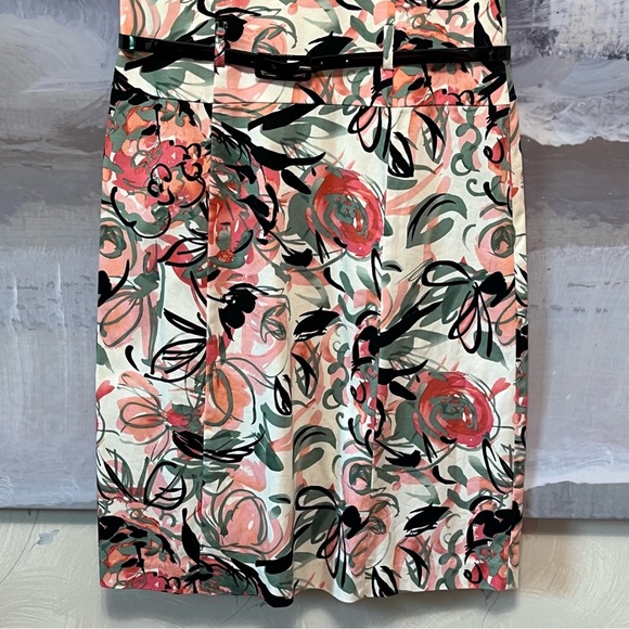 MADISON LEIGH Abstract Floral Sheath Dress Size 6 Belted Midi Stretch Cap Sleeve - Picture 3 of 13